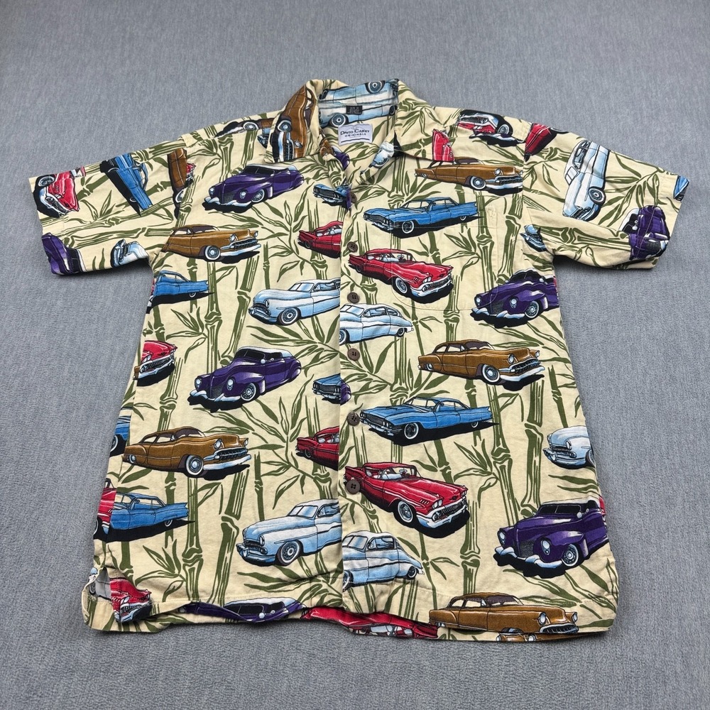 David Carey Hawaiian Shirt Mens‎ Medium Yellow Chevy Chevrolet Camp Classic